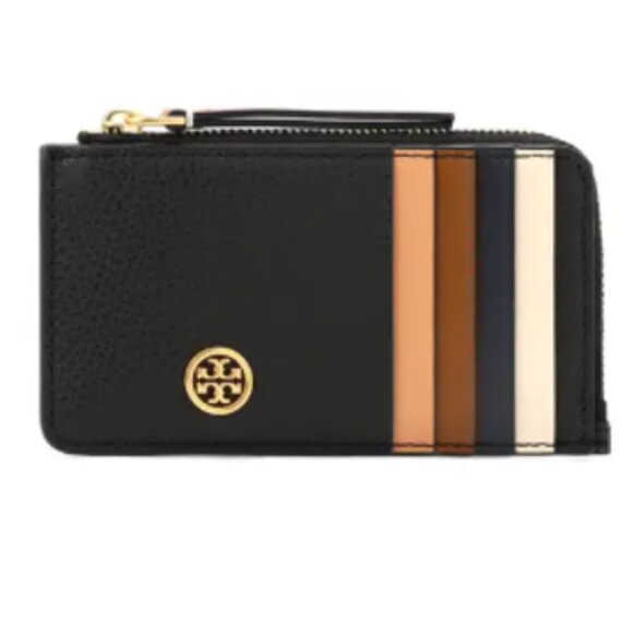 Tory Burch Robinson Pebbled Leather Card Case One Size, BLACK - Picture 1 of 1